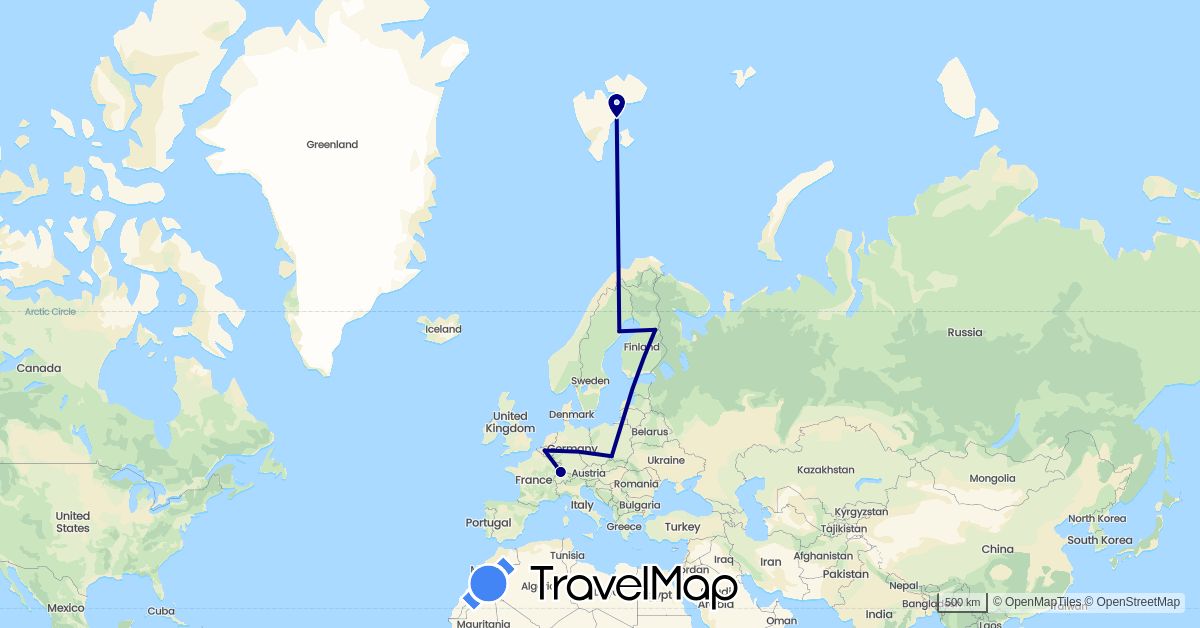 TravelMap itinerary: driving in Belgium, Germany, Finland, Norway, Poland, Sweden (Europe)